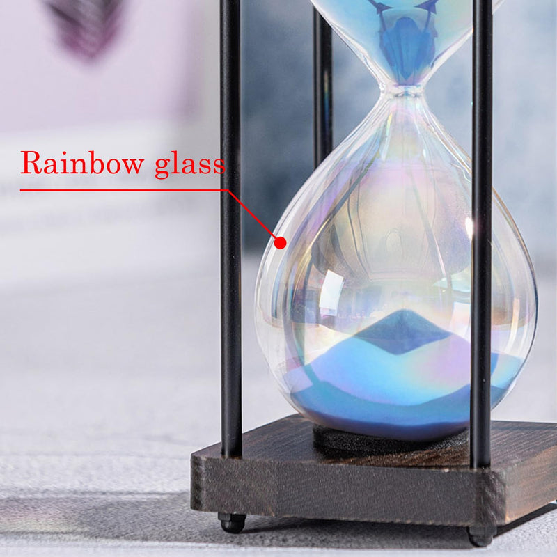 Rainbow Hourglass Timer 60 Minute, Wooden Frame Decorative Sand Timer (Blue Sand, Large Size) Blue Sand