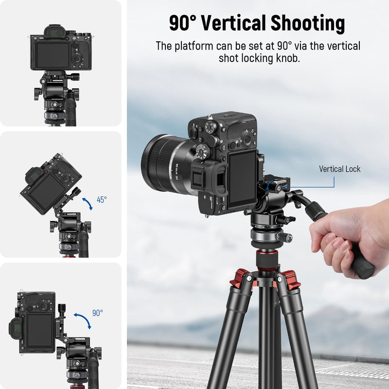 NEEWER Tripod Fluid Head with ±10° Leveling Base (43mm Dia.) Vertical/Horizontal Shooting Switch, Compact Metal Pan Tilt Video Head with Arca QR Plate, Telescopic Handle, Max Load 9.9lb/4.5kg, GM30