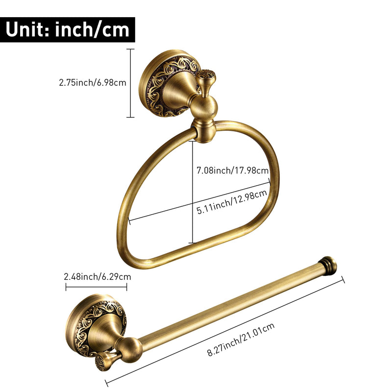 Antique Brass Toilet Paper Holder Towel Ring, Brushed Brass Towel Holder Toilet Paper Roll Holder, Rustic Towel Rack Bathroom Accessories Set Hardware 2 Pieces Farmhouse Wall Mounted