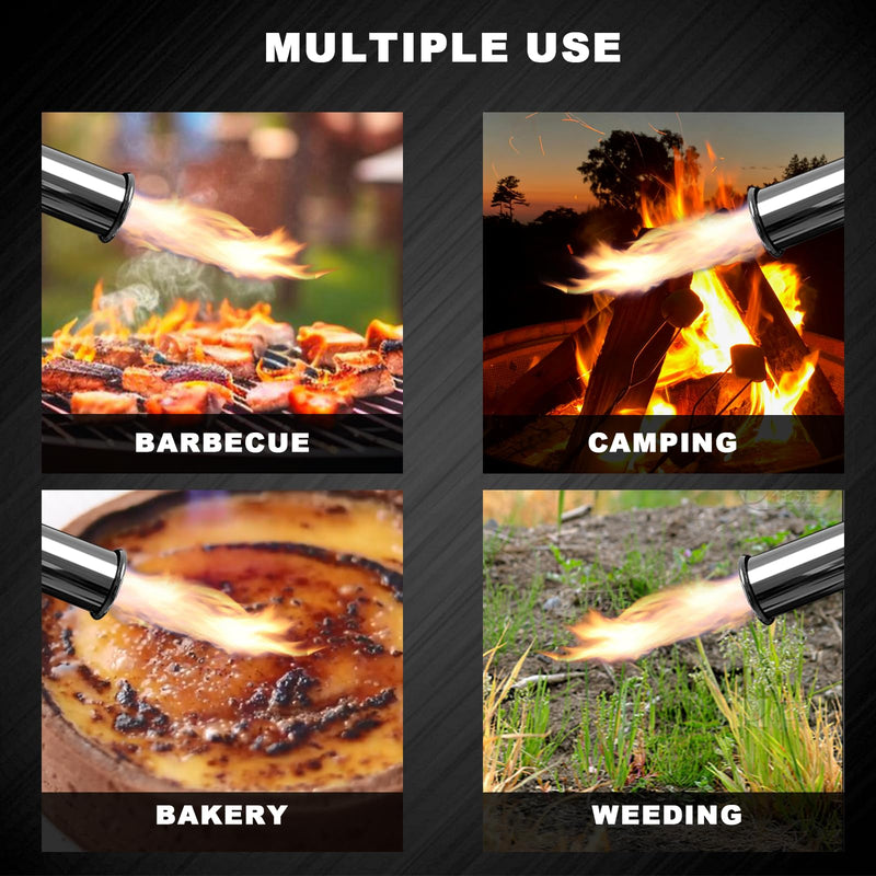 Powerful Propane Torch Gun, Adjustable Flame Kitchen Blow Torch for Cooking, Searing Steak, BBQ, Campfire, Charcoal Lighter (Tank Not Included) Grey