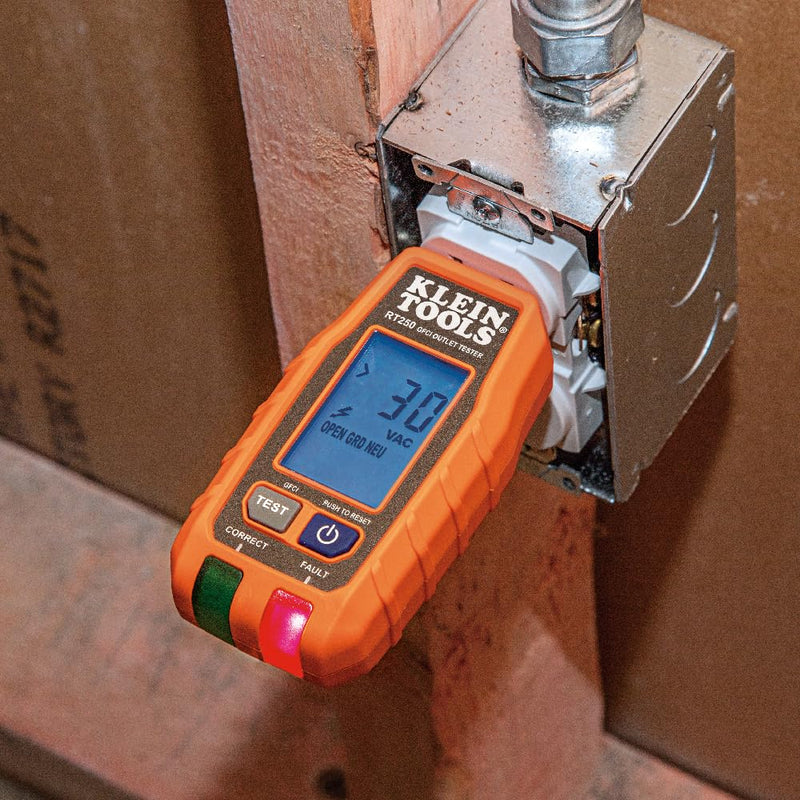 Klein Tools RT250 GFCI Outlet Tester with LCD Display, Electric Voltage Tester for Standard 3-Wire 120V Electrical Receptacles Receptacle Tester