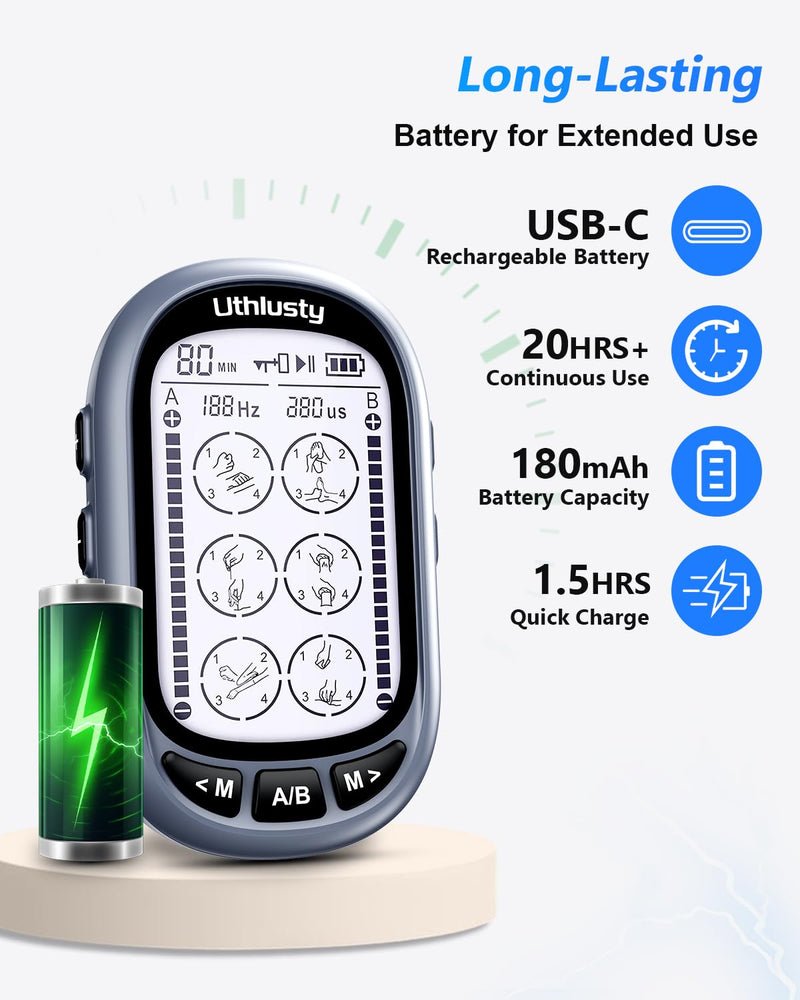  [AUSTRALIA] - TENS Unit Muscle Stimulator for Pain Relief Therapy–Dual Channel 24 Modes TENS Machine&EMS Muscle Stimulator,Upgraded Large Screen Portable Muscle Stimulator for Back,Shoulder,& Neck Pain with 10 Pads One out of Two Light Gray
