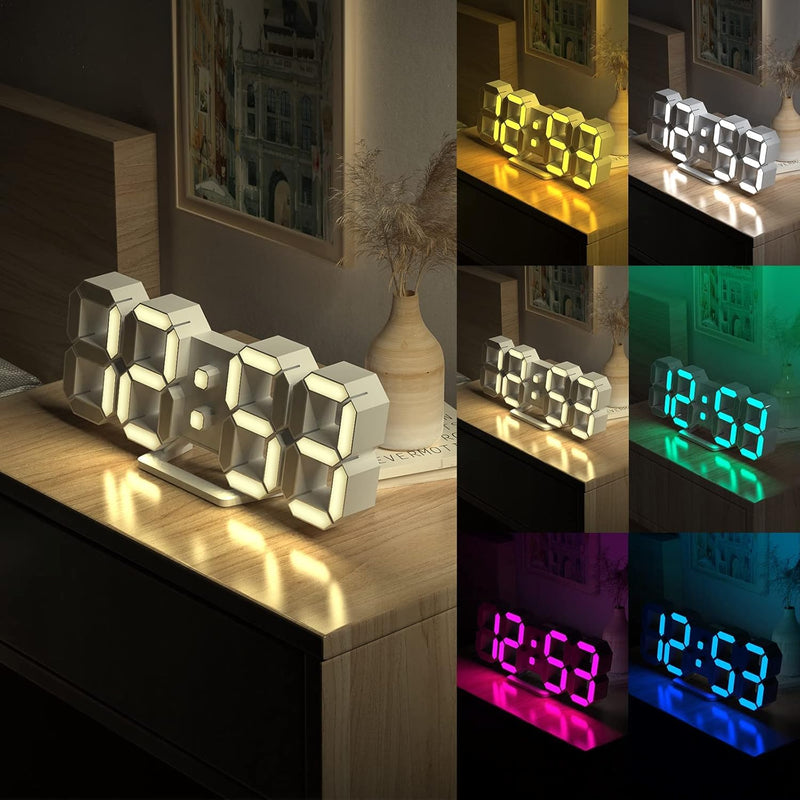 EDUP HOME 3D LED Neon Digital Desk Wall Alarm Clock RGB Night Light 7 Colors 9.7" with Remote Control for Bedroom/Living Room/Kitchen/Office, Adjustable Brightness,12/24 Hr, Time/Date/Temperature 7 Colors Lights 9.7" Led Clock + White Design