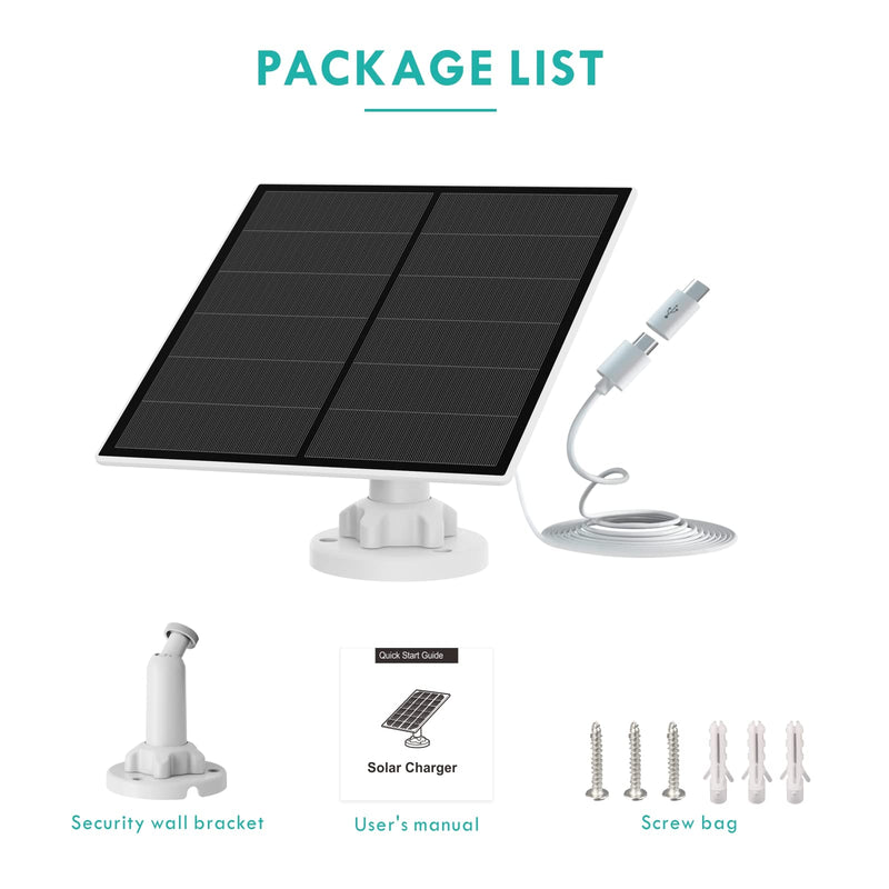 5W Solar Panel for Security Camera Outdoor, 5V USB Solar Panel Charger Compatible with Rechargeable Battery Powered Cam, Camera Solar Panel with IP65 Waterproof, 9.8ft Cable, 360° Adjustable Bracket 1 Pack