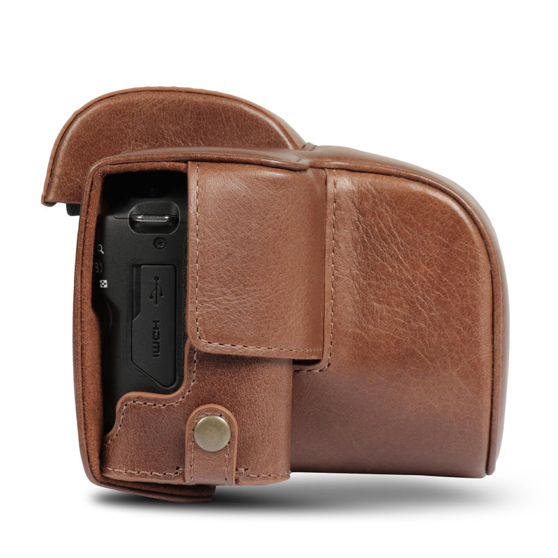 Megagear Genuine Leather Camera Case for Canon EOS R100 (18-45mm) - Stylish and Protective - Brown