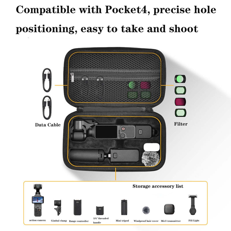 Carrying Case for DJI Osmo Pocket 4, Compact Travel Bag with Wrist Strap & Carabiner, Portable Storage & Protection Pouch for Pocket 4 Camera Accessories – Black