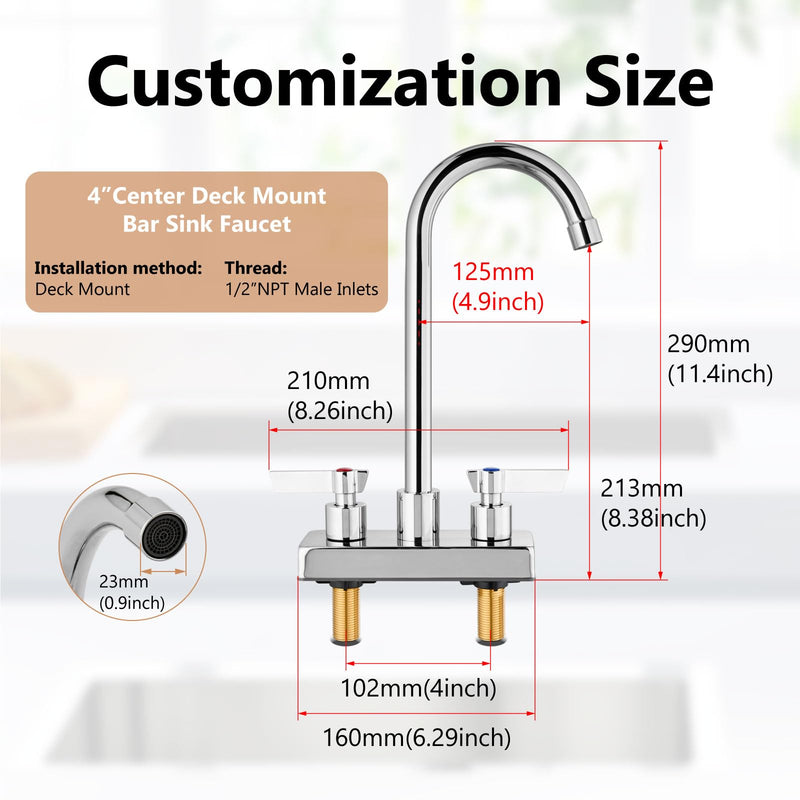 Bar Sink Faucet 4 Inch Center Deck Mount,2 Hole Prep Sink Faucet Dual Handles Commercial Utility Laundry Kitchen,Polished Chrome Polished Chrome