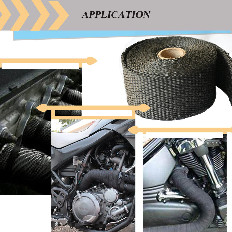 Exhaust Heat Tape Wrap, 2" x 16.5' Black Exhaust Heat Wrap Roll for Motorcycle Fiberglass Heat Shield Tape with Stainless Ties