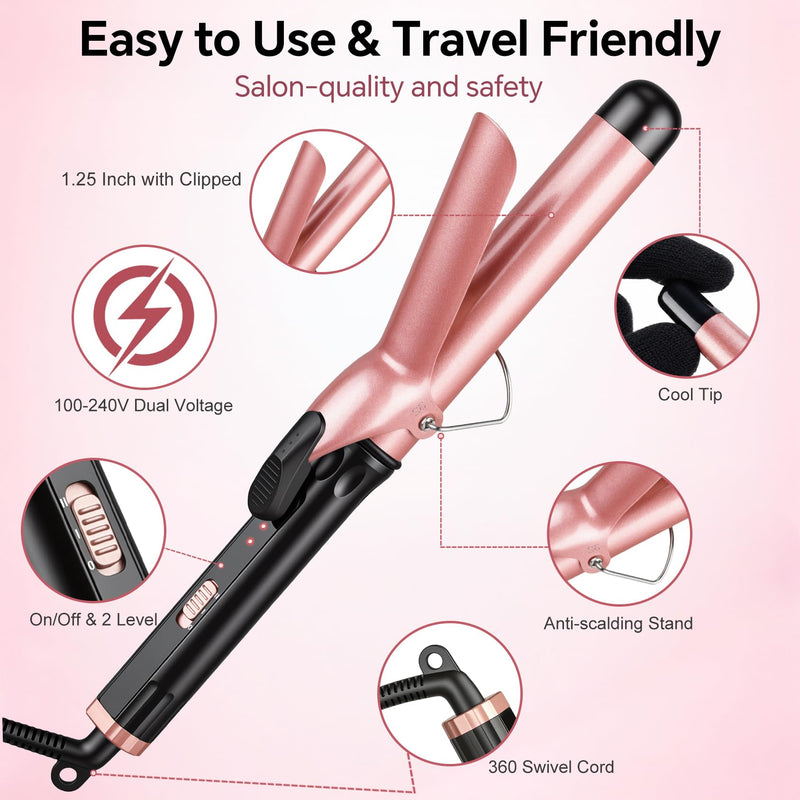  [AUSTRALIA] - Large Curling Tong 32mm Ceramic Curling Iron Wand for Soft Bouncy & Waves | Hair Curler Wand with 2 Temperature Settings, Long-Lasting Curls for Long & Medium Hair, Fast Heat-Up, Dual Voltage
