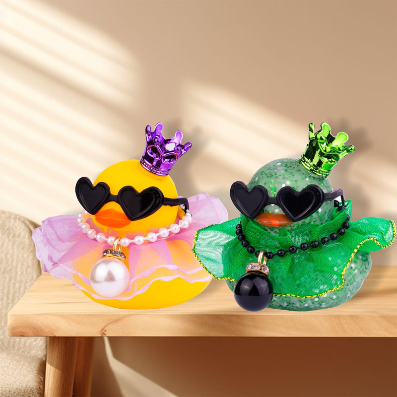 Rubber Duck Car Dashboard Decoration, Duck Car Ornament with Mini Crown Skirt Necklace Glasses for Cute Car Accessories, CF038A A1-purple Skirt-yellow