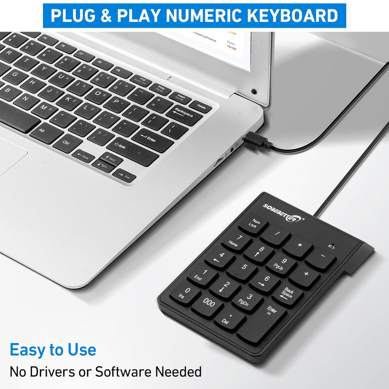 Type C Number Pad, USB 19 Keys Mini Number Keyboard Plug & Play Financial Accounting Numpad Office Home Portable Slim Numeric Keypad for Laptop Phone PC Tablet Notebook (Black) Black