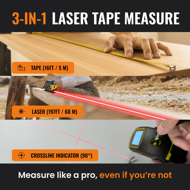 The Almighty Ruler Laser Tape Measure | Laser Distance Measurer, Heavy-Duty Tool with Cross Marking Feature, Smart Range Finder, Easy-Read Display, Ft & Metric Measurement | 131 ft | 43 yd | 40 m 40m Yellow