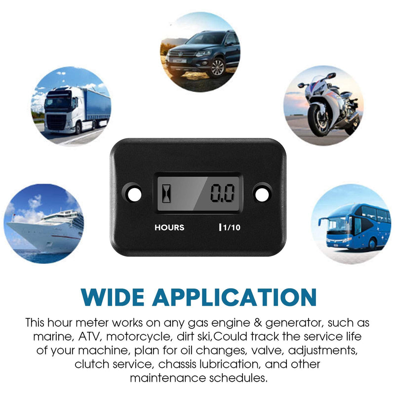 Hour Meters for Small Engines Inductive Digital Engine Hour Meter Automatically Shutdown for Gas Engine Lawn Dirt Bike Motorcycle Motocross Snowmobile Generator Karting(Black) Black