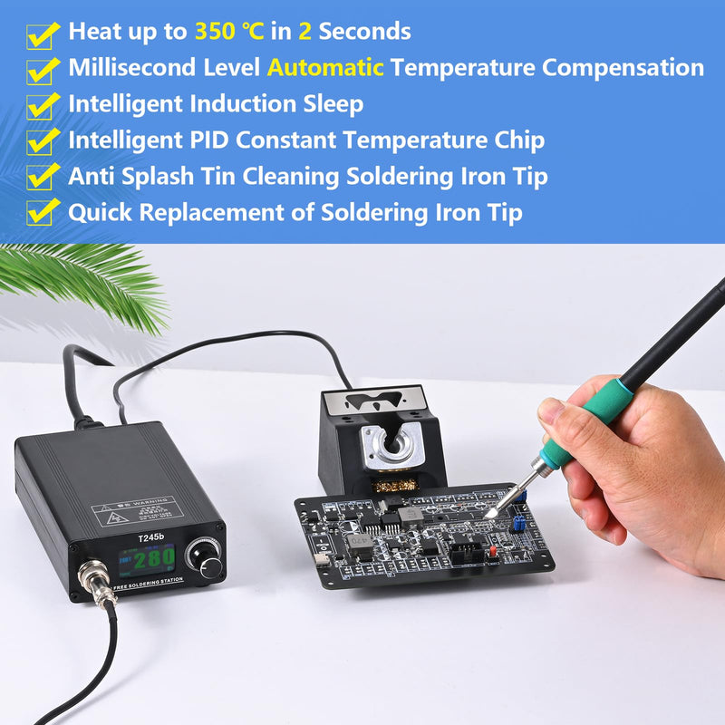 T245b Soldering Station DIY Electronic Welding Iron Tips Handle Aluminum Alloy Case & Handle Bracket 100-240V 180W US Plug C245 Iron Tips I K IS T245b