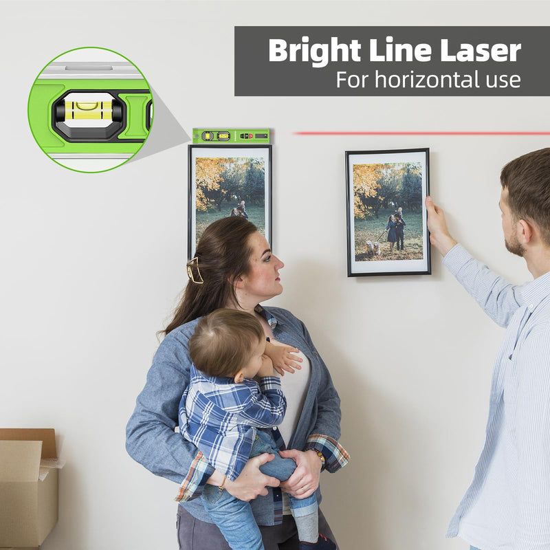 Huepar 3-in-1 Laser Level /65Ft Laser Distance Measure/Magnetic Torpedo Level, 9 in Spirit Level with LED Display and Lighted Bubble, USB-C Rechargeable Magnetic Laser Leveler Tool - VJ10