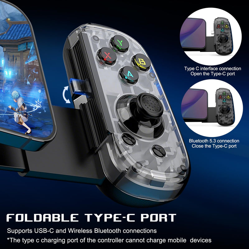 Mobile Gaming Controller for Android & ALL iPhone Series (Support USB-C & Wireless Connect) Phone Gamepad with Hall Effect Joystick, Turbo, Support Streaming, Cloud Gaming, Simulator, Plug & Play Black