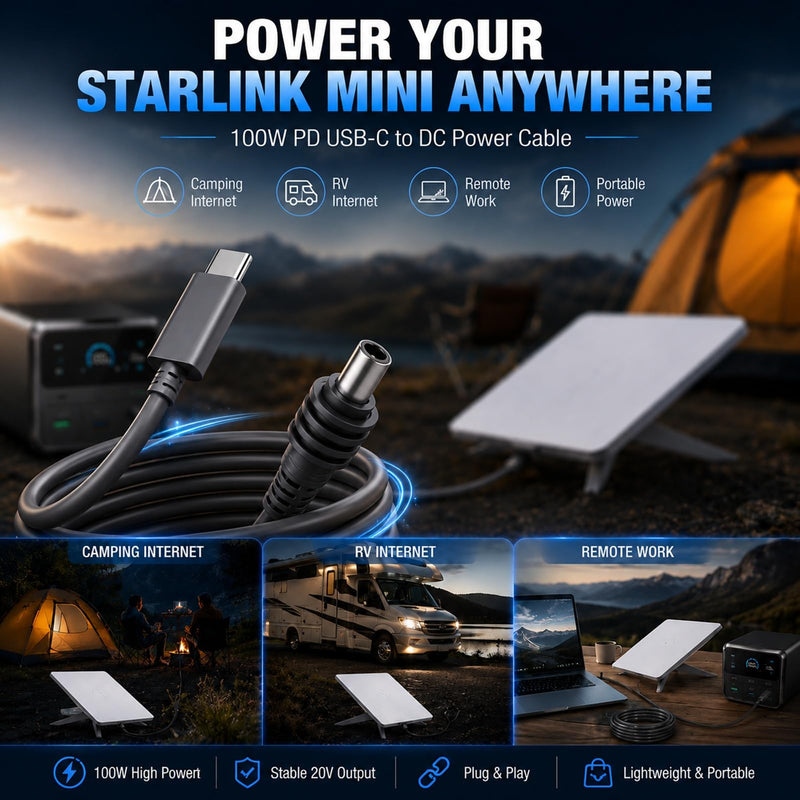 Starlink Mini Cable 10.1FT, 18AWG Waterproof Starlink Mini Accessories,Starlink Mini USB C to DC Power Cable, Works with 20V PD Power Bank/Portable Power Station, 5A High Current Charging Cord(10.1FT) 121.2 Inches