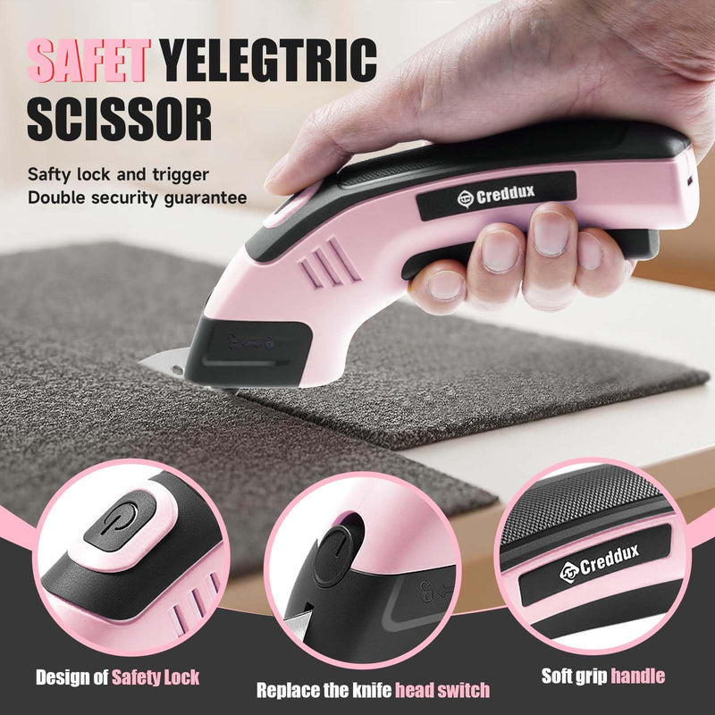 4V Cordless Electric Scissors Cardboard Cutter with Rechargeable Powerful Shears Cutting Tool for Fabric,Easy Carry and Fast Charging,Pink Pink