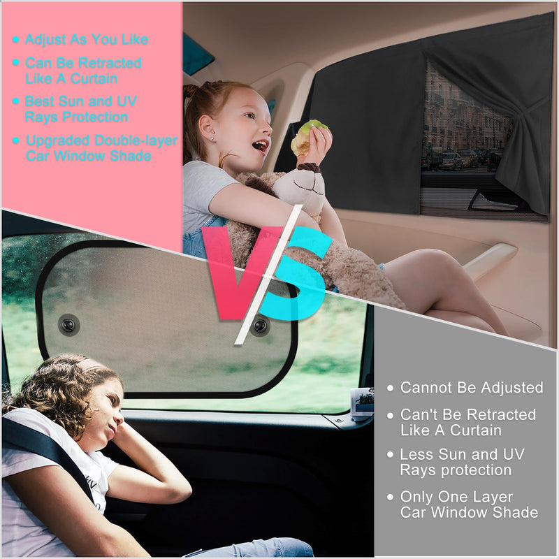 Car Window Shades, 2 PCS Magnetic Double Layer Car Sun Shade for Side Windows Full Shade/Half Shade Options Black Car Window Curtain for Baby (Black-2pcs) Black-2pcs