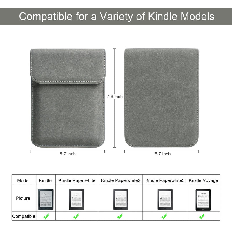 WALNEW 6 Inch Sleeve for All-New Kindle 2022/Kindle 2019/Kindle Paperwhite (Not 6.8 Inch)/Kindle Voyage/Kindle (8th Gen, 2016)/Kindle 4/5/Kindle Touch Protective Pouch Bag Case Cover, Gray