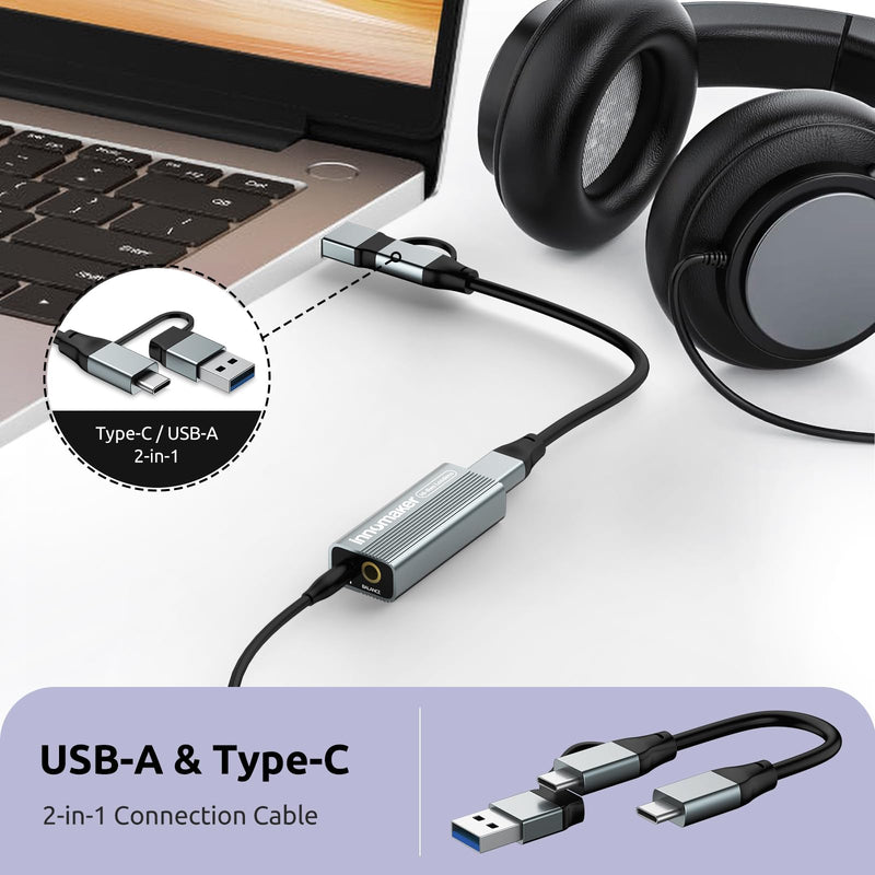 Portable USB HiFi Sound Card/Headphone Amplifier/Desktop USB HIFI Amps with 4.4mm and 3.5mm Dual Outputs Supports PCM 384kHz/DSD256 High Resolution Lossless for Android/Linux/Windows Devices