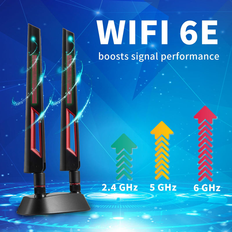 9dBi WiFi 6 6E Tri-Band 2.4GHz + 5 GHz + 6GHz Magnetic Base Gaming Antenna with Adapter for WiFi 6 6E Router PC Desktop Computer PCI-E Card Gaming Motherboard Wifi 6 Antenna
