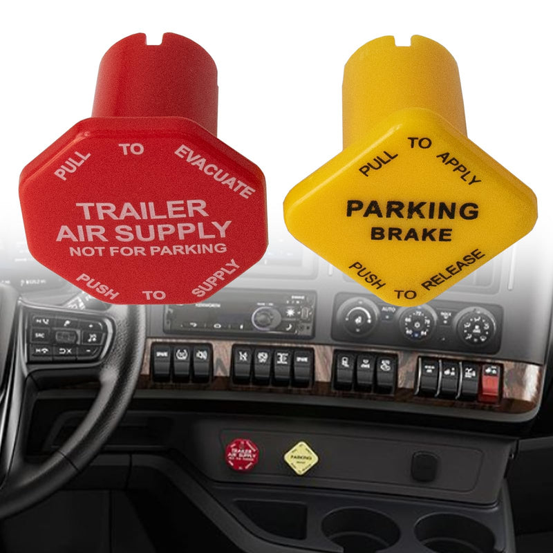 Parking Brake & Trailer Air Supply Mv-3 Knob Yellow & Red Fit for Peterbilt Kenworth Volvo Western Star Truck Air Brake Knobs for Semi Trucks 298818 298818N 298817 298817N