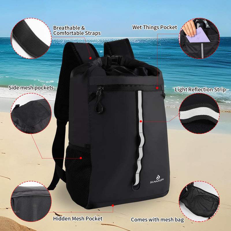 Dry Bag Backpack,20L Dry bags Waterproof Kayaking with Waist Pouch and Phone Case,Waterproof Backpack Marine dry bag for Kayaking,Beach,Rafting, Boating,Hiking,Camping and Fishing (Black) Black