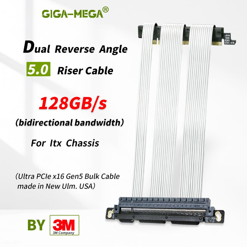 PCIe 5.0 X16 Riser Cable Dual Reverse and Straight GPU Extension Cable GEN5 for ITX A4 Case RTX5090 (20cm) Dual Reverse 20cm