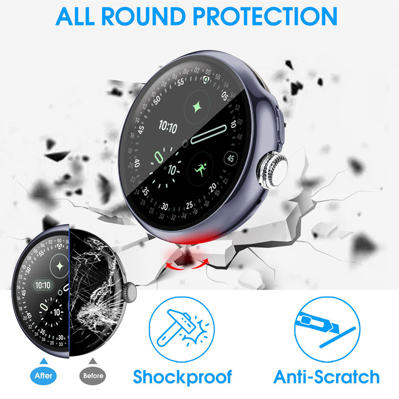 10 Pack Case for Google Pixel Watch 4 45mm with Tempered Glass Screen Protector, Plated Hard PC Protective Glossy Bumper Cover Compatible with Pixel Watch 4 45mm Watch 4-45mm