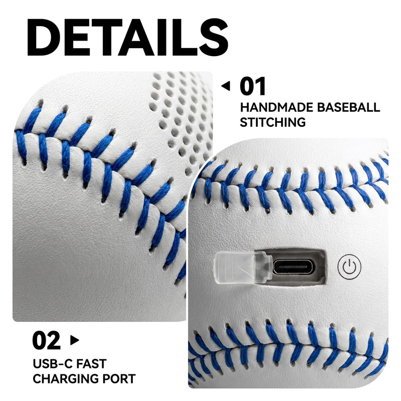 Glow Baseball Bluetooth Speaker, Blue | Portable Wireless, Sync-to-Music LED Lights, IPX7 Waterproof, Outdoor Speaker