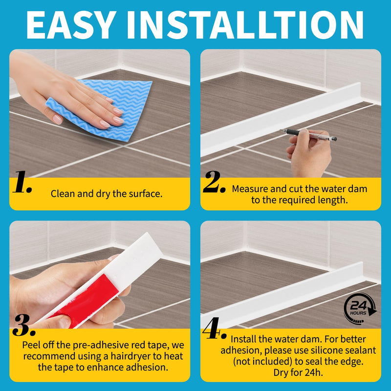 39" Collapsible Shower Threshold Water Dam Shower Water Stopper Barrier Keeps Water Inside Threshold Dry and Wet Separation Suitable for Bathroom Kitchen Sink Bathtub and More 39 Inch White