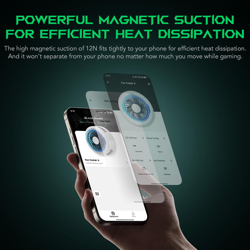 Black Shark FunCooler 6 Magnetic Cell Phone Cooler for Gaming, Portable Mobile Phone Cooling Fan with RGB Light, App-Controlled Cellphone Radiator for iPhone Magnetic Series/iPad (White) FunCooler 6 White