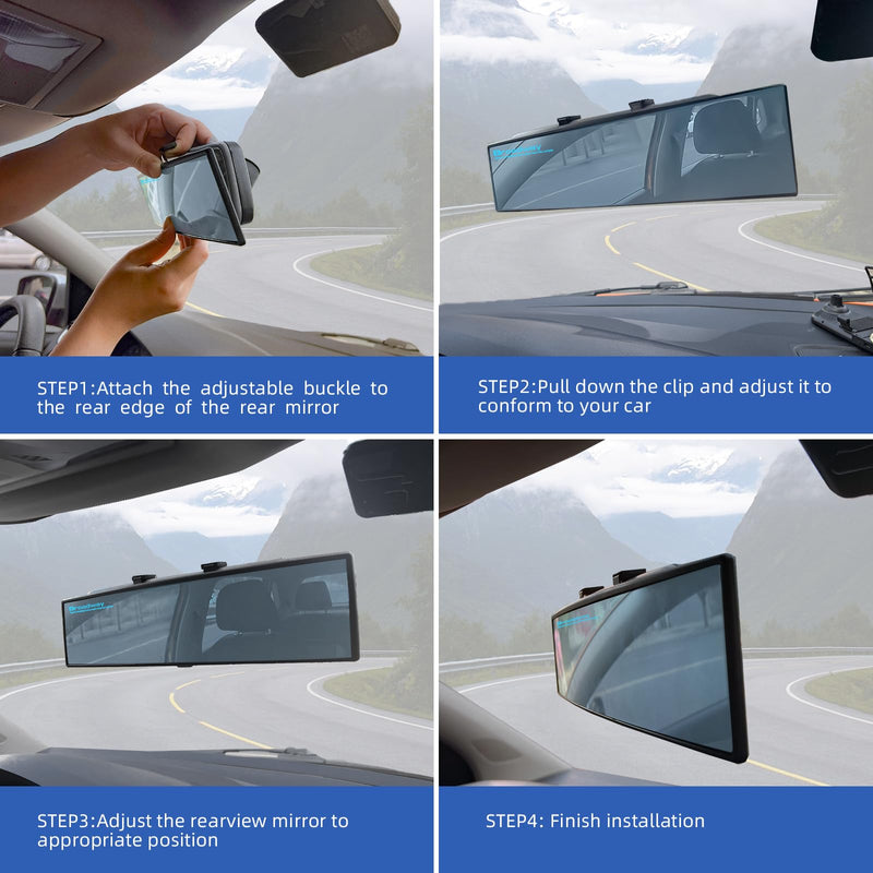 Broadway Rear view Mirror Wide Angle Panoramic Anti Glare Blindspot Accessories Universal Interior Car Convex Mirror for Car SUV Trucks Blue 300mm-Blue