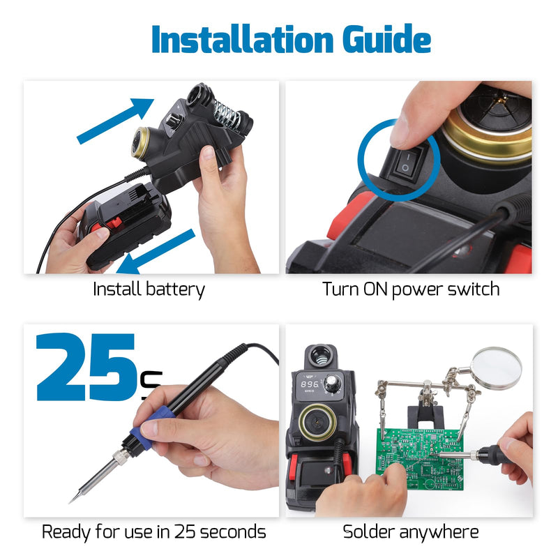 WEP 937D-I 3 Cordless Soldering Iron Kit Compatible with Milwaukee 20V/18V Battery, with Integrated Iron Holder, Digital Display, 6 Soldering Tips, Adjustable Temperature, Auto Sleep & Shutdown 937D-I 3 for Milwaukee