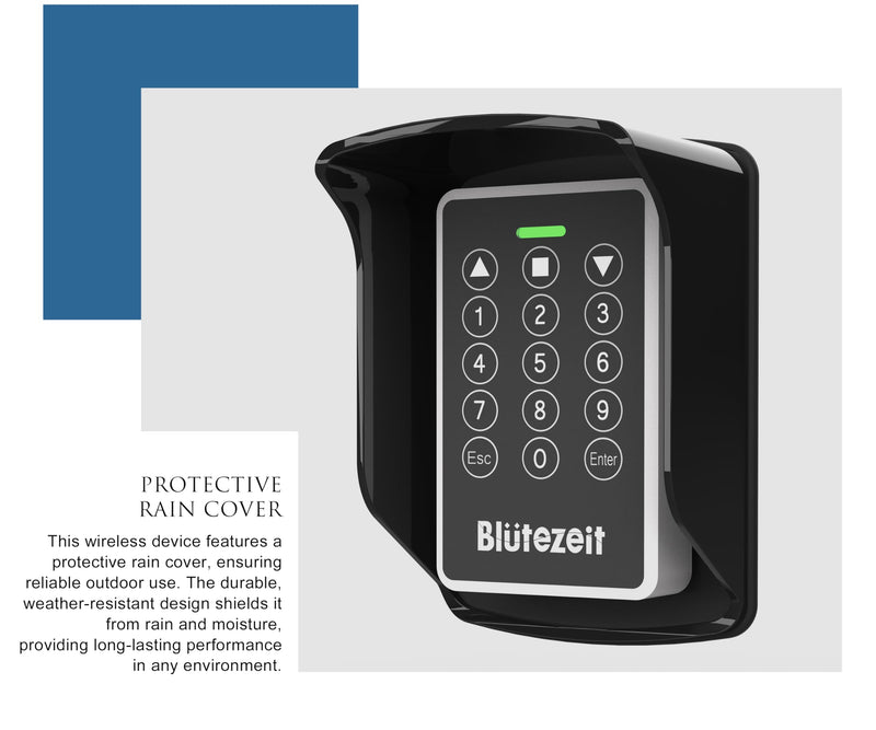 Blütezeit Wireless Keypad with IP54 Waterproof Cover for 433MHz Gate Openers, Secure PIN Code Access System, Compatible with Automatic Sliding & Swing Gate Operator Motors Wireless MWK30
