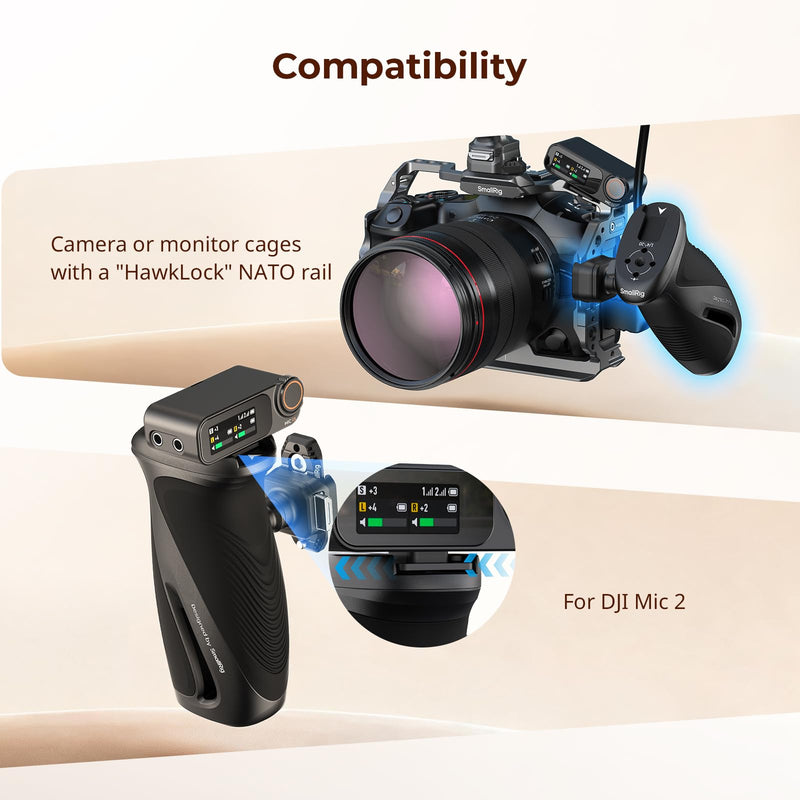SMALLRIG Rotating Side Handle with HawkLock H21 Quick Release NATO Clamp, Includes H21 NATO Rail, 360° Adjustable, 15kg/ 33lb Load, Ergonomic Silicone Grip