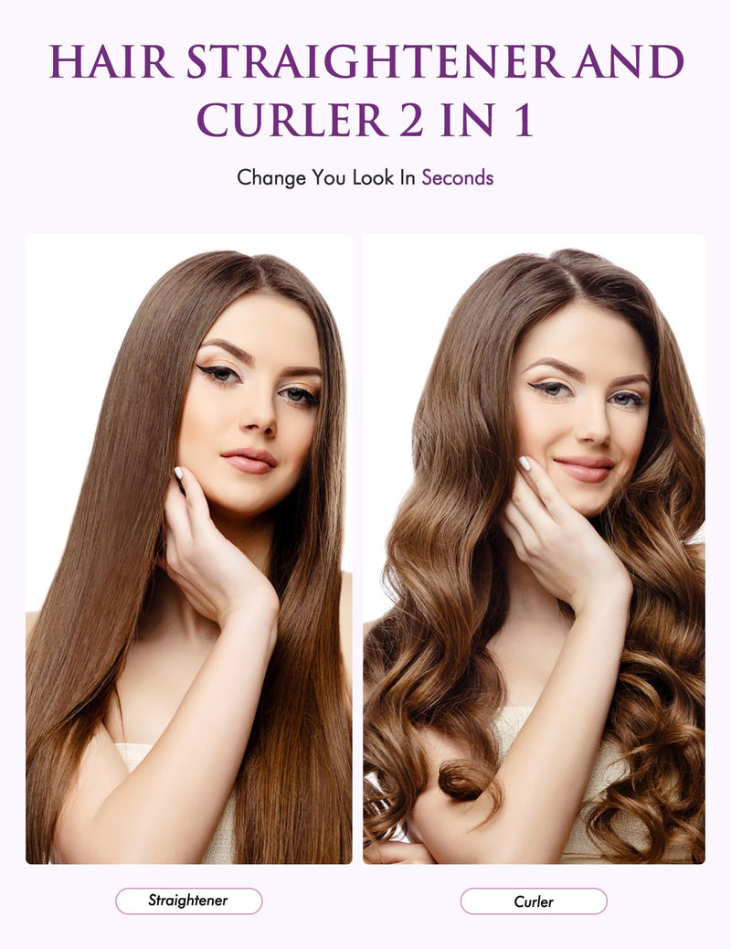  [AUSTRALIA] - LANDOT Hair Straightener and Curler 2-in-1, Twist Flat Iron, Dual Voltage | Curved Floating Ceramic Plates for Straighten Curl Wave, Sleek Frizz-Free Styling, Fast Heat-Up 120-230°C, Heat Resistant Mat Black