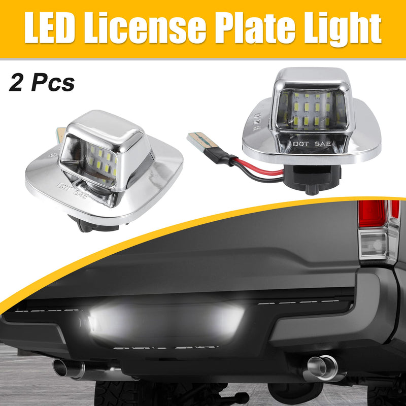 X AUTOHAUX 2pcs LED License Plate Light Lamp Assembly Silver Tone for Chevy C1500 C2500 C3500 1988-2000 6000K White