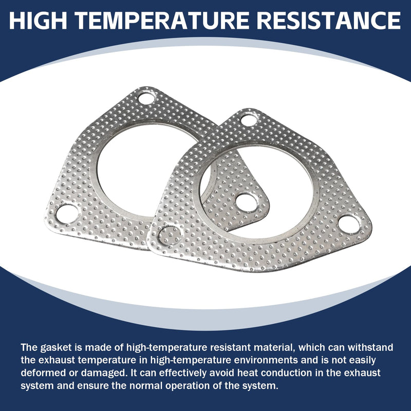 NTNEV 2 PCS Car Exhaust Pipe Gasket, 2.48" 3-Bolt Exhaust Flange Gasket with High Sealing, Modification Replacement Accessories, Suitable for Most Cars (Silver)