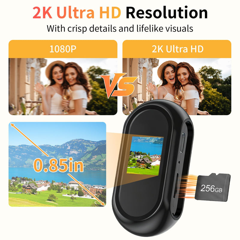 2K Mini Body Camera with 0.85" Screen,Thumb Size Small POV Camera with WiFi,Tiny Wearable Action Camera Magnetic Camcorder for Vlogging Work Cycling Motorcycle Pet Travel