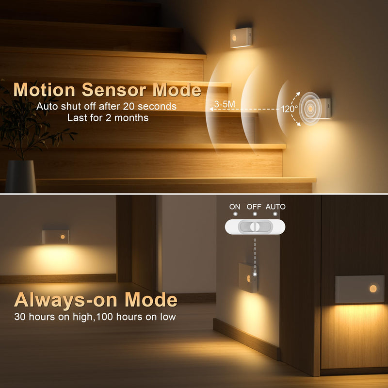 YiaMia Stair Lights Motion Sensor Indoor, 6-Pack Rechargeable Night Lights with 3 Color Modes, Wireless Under Cabinet Lighting for Stairs, Hallway, Kitchen, Bathroom 6 Pack