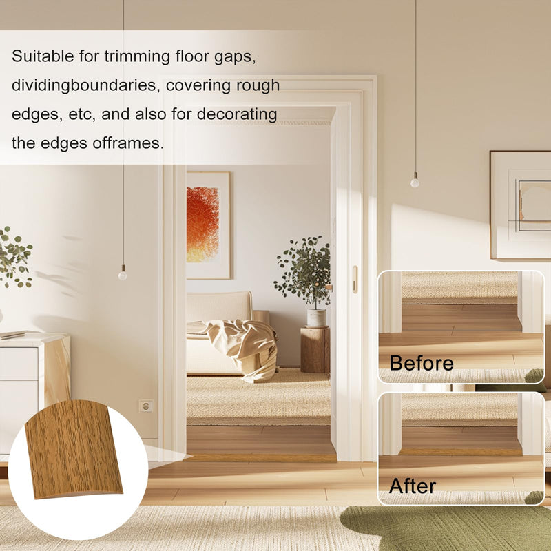 Vinyl Floor Transition Strip, Self Adhesive Floor Cover Strips PVC Laminate Threshold Strip Bar Flat Divider Strip for Floor Gaps, Doorways Threshold, Carpet, 2" Wide (Light Brown Wood Grain, 20Ft) Light Brown Wood Grain 1