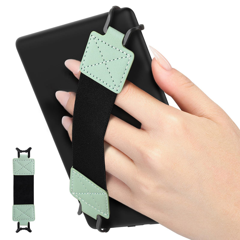 MoKo Security Hand-Strap for 6-8" Kindle eReader Fire Tablet - Kindle/Kobo/Voyaga/Lenovo/Sony Kindle E-Book Tablet, Elastic Versatile Hand Strap Lightweight Finger Grip Holder, Black Belt, Mint Green Black Strap