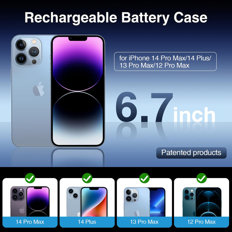 GIN FOXI Battery Case for iPhone 14 Pro Max/14 Plus/13 Pro Max/12 Pro Max, Rechargable Charging Case with Stand 8500mAh Portable Extended Case Cover for 14 Pro Max,14Plus,13/12Pro Max Black for 14px/13px/12px