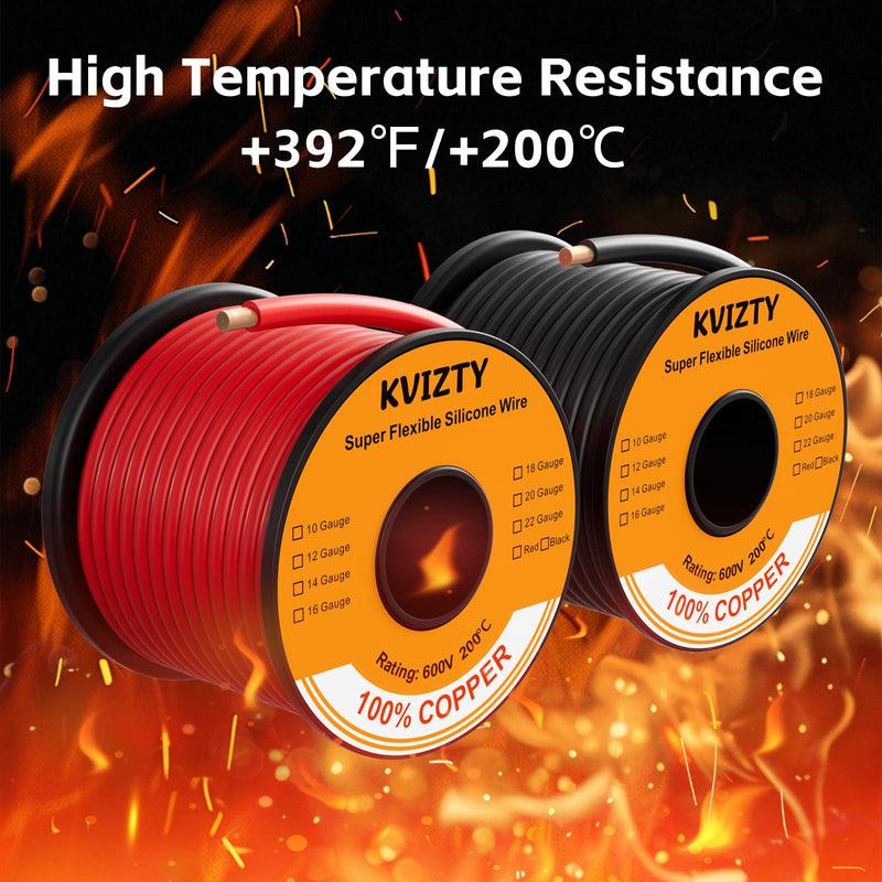 12 AWG Silicone Wire 50ft (Red 25ft & Black 25ft) Conductor 100% Copper | Flexible 12 Gauge Battery Wire for Motor, Automotive, Solar | Rating 600V 392℉ Red & Black ( Oxygen Free Copper )
