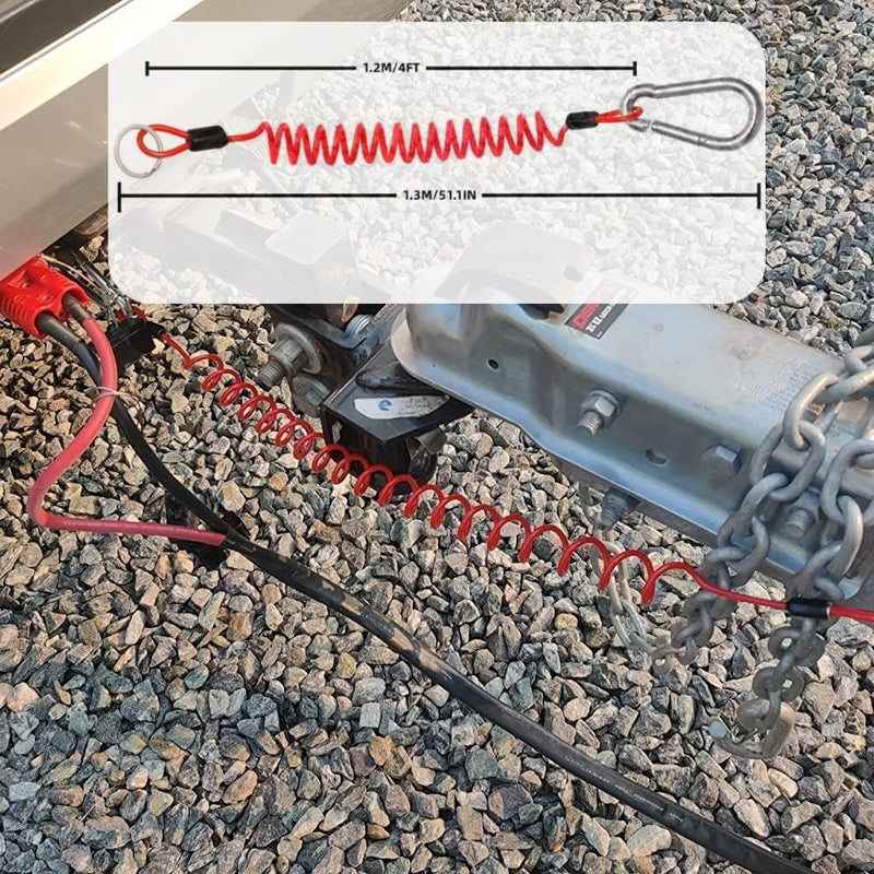 4' Breakaway Trailer Cable with Pin Trailer Brake Cable RV Stainless Steel Spring Towing Coiled Wire Safety Straps Ground Clip,for Breakaway Switch 4'