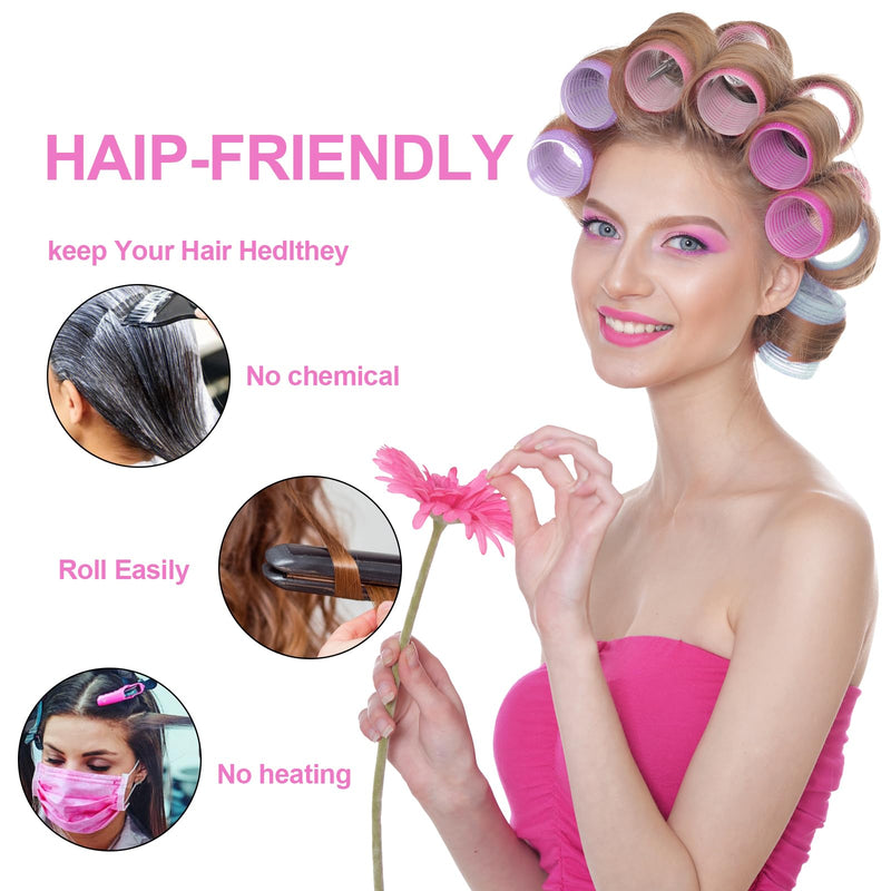 54 PCS Hair Rollers with Clips, Rollers for Hair, With Clips-Jumbo Large Medium Small Rollers,for All Hair Lengths DIY Hairdressing (Multicolor) (Pack of 2) Extra Large, Large, Medium, Small (Pack of 2)