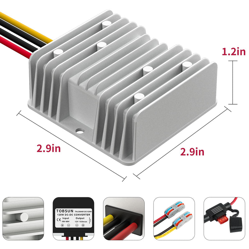 HOMELYLIFE 10A 120W Golf CART 24V 36V 48V to 12V Converter DC to DC Voltage Reducer Step Down Transformer Waterproof 24V/36V/48V to 12V 10A