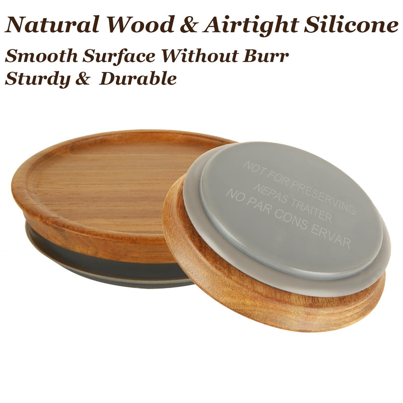 12 Pack Wide Mouth Mason Jar Lids, Acacia Wooden Storage Canning Lids with Airtight Silicone Seal, Reusable Wooden Storage Lid for Ball/Mason/Kerr Jars